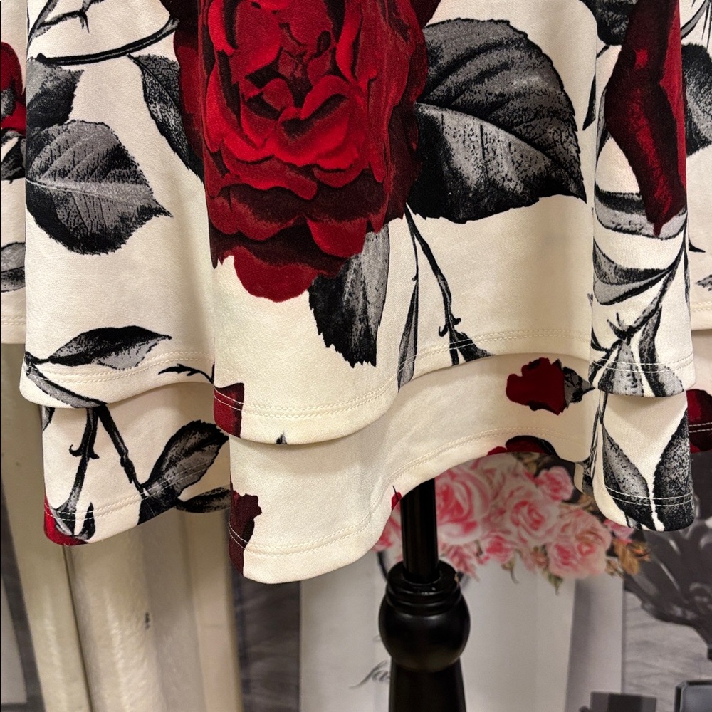 NWT Iris Red and White Rose Fit and Flare Mini Dress - Picture 3 of 9